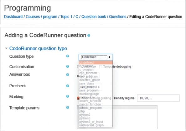 moodle coderunner try compile