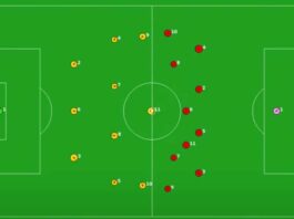 Screenshot of a soccer simulation 2D League in Python base. Credit: Zare et al.