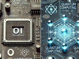 Close-up image comparing Quantum Computing and Classical Computing. Show Classical Computing elements