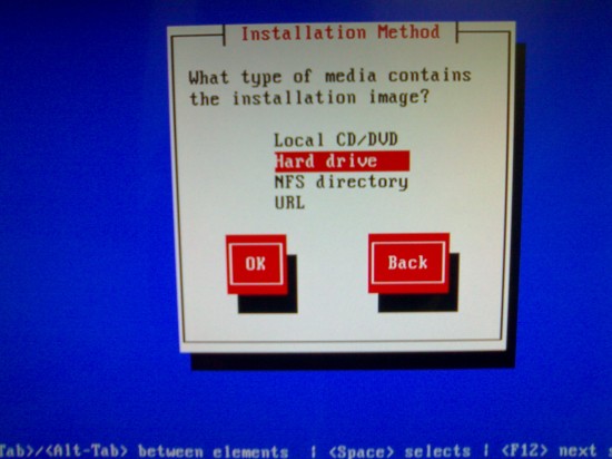 Figure 2: Select "Hard drive" for "Installation Method"